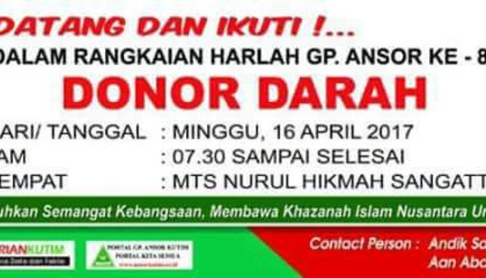 Ansor Kutim Akan Gelar Donor Darah dan Lomba Mewarnai untuk Anak TK